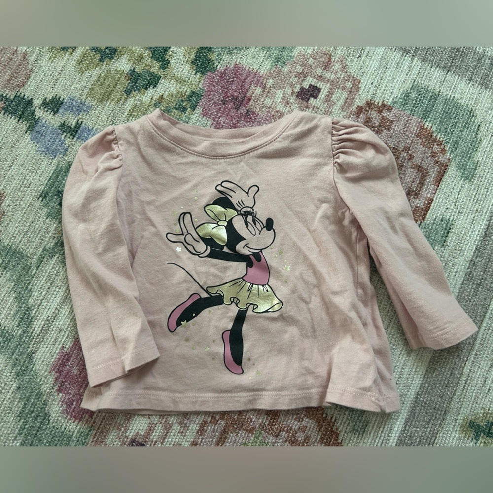 Baby Gap Disney Pink Long Sleeve Minnie Mouse Ballerina Shirt 12-18m